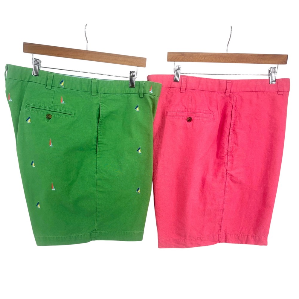 Lot of 2 Brooks Brothers Men Sz 42W Chino Shorts 9" Flat Front Linen/Cotton Golf